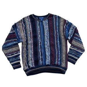 Roundtree & Yorke Vintage 3D Coogi Textured Knit Sweater Multi Color Mens‎ Large